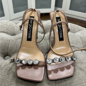 Beige Leather SR1 crystal sandals, size 37.5. Pre owned, worn twice